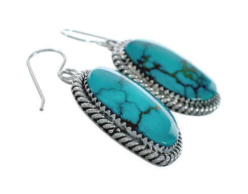 Native American Turquoise Sterling Silver Hook Dangle Navajo Earrings X11396